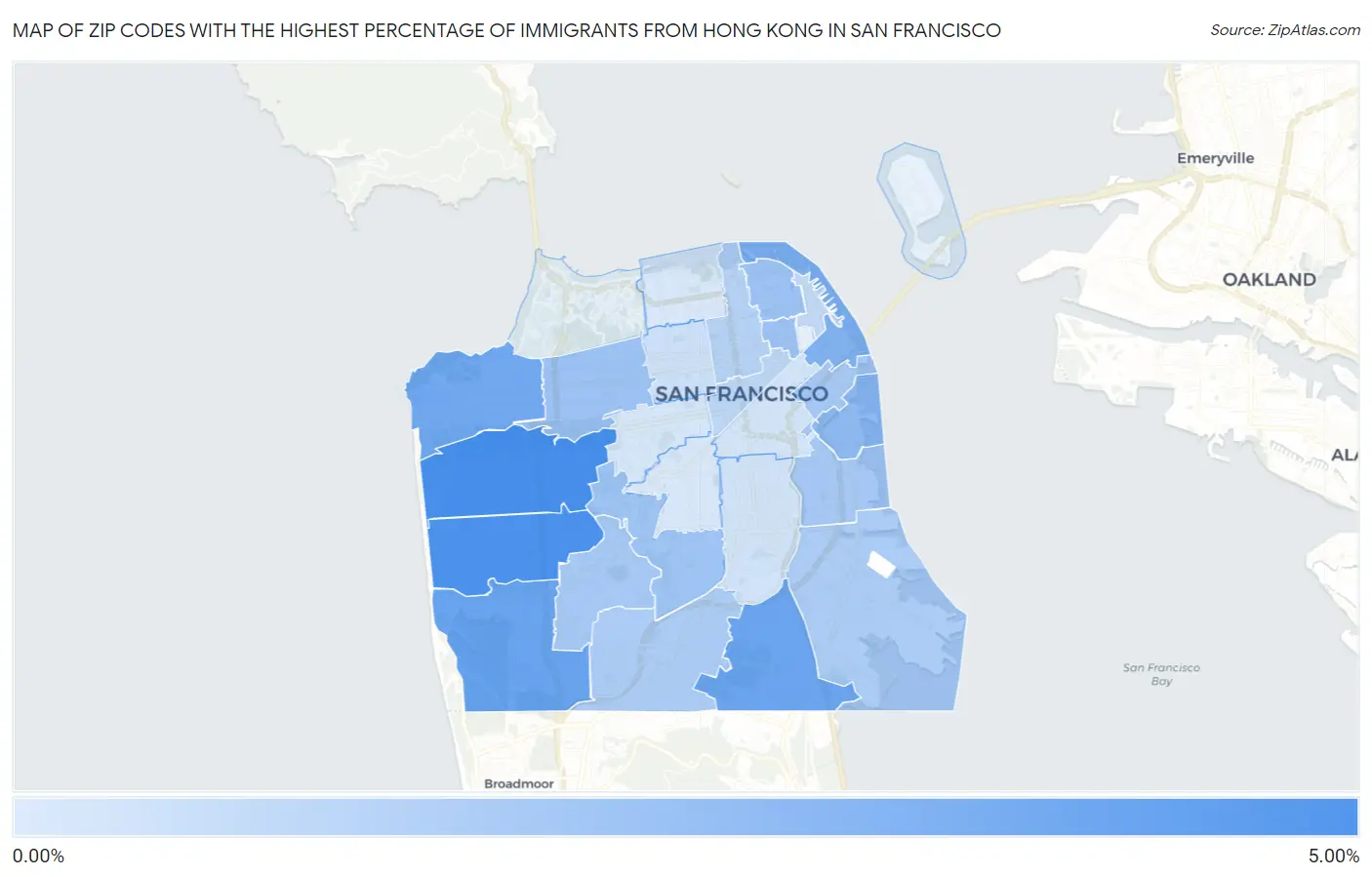 Zip Codes with the Highest Percentage of Immigrants from Hong Kong in San Francisco Map