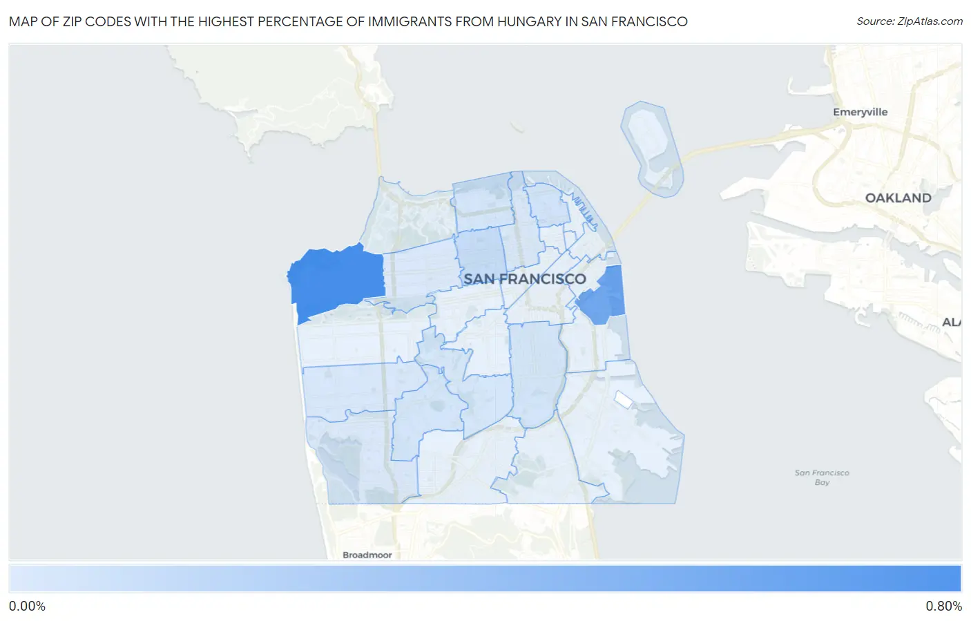 Zip Codes with the Highest Percentage of Immigrants from Hungary in San Francisco Map