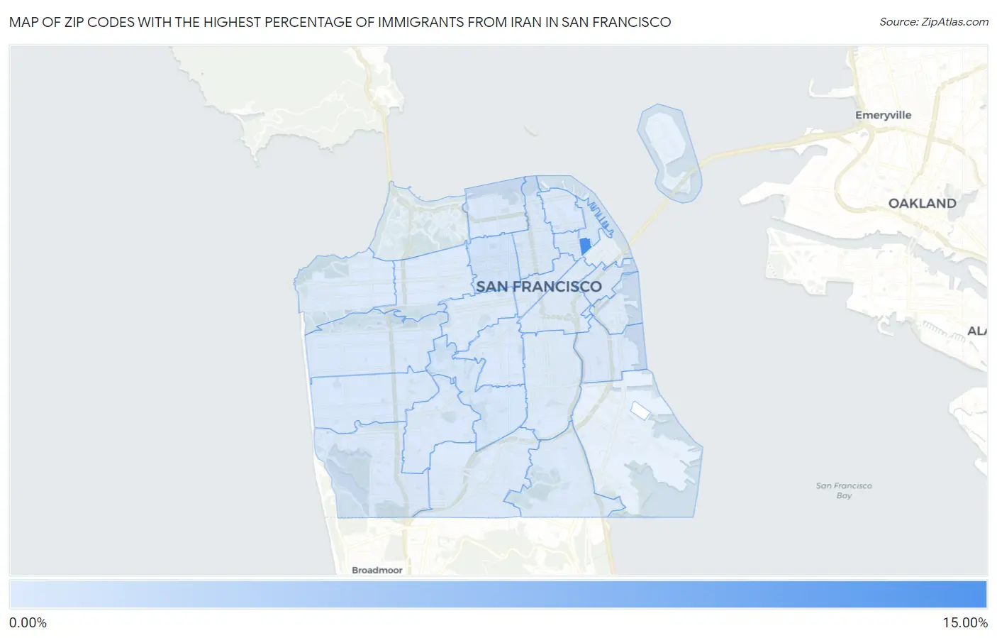 Zip Codes with the Highest Percentage of Immigrants from Iran in San Francisco Map