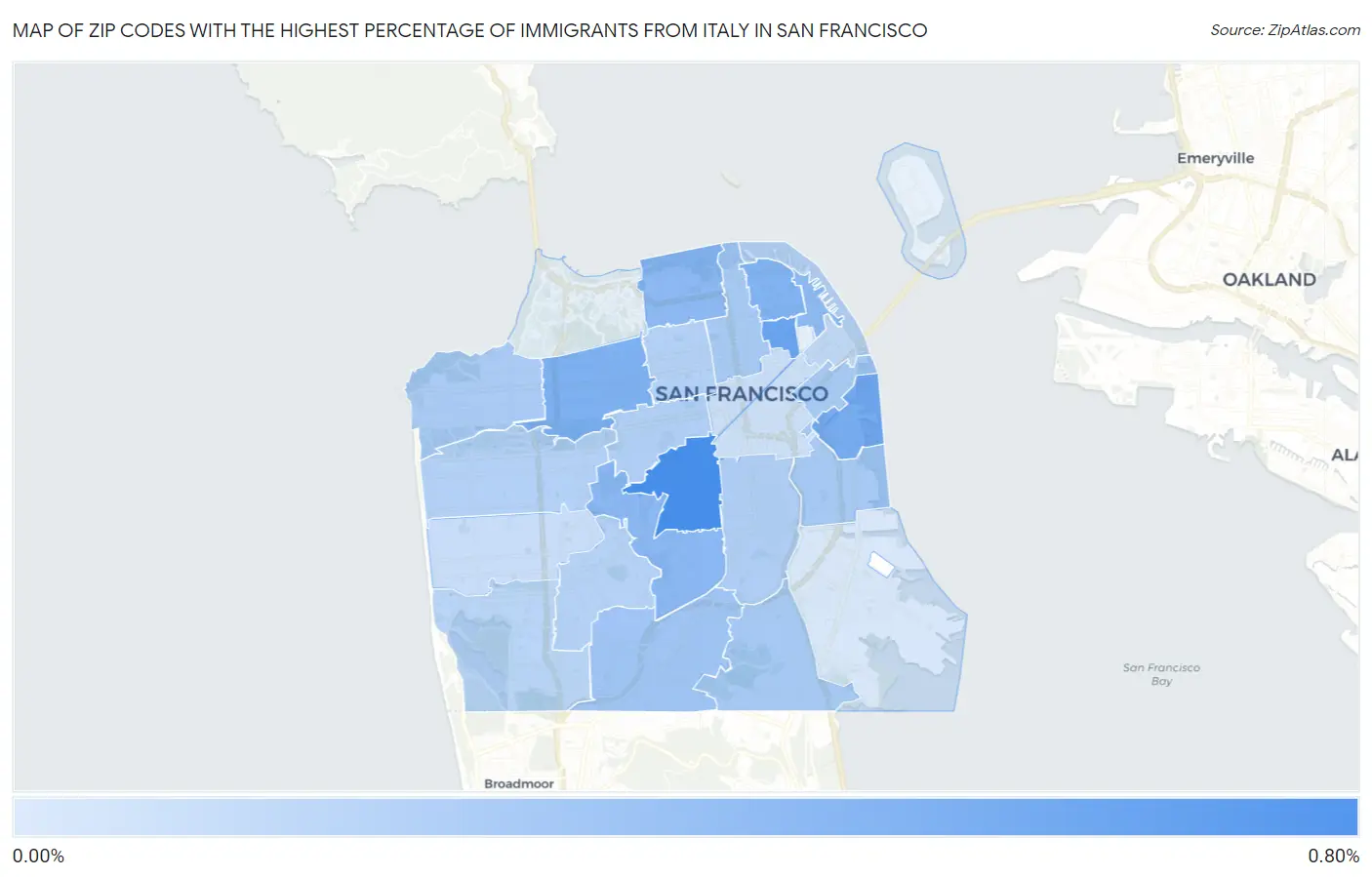 Zip Codes with the Highest Percentage of Immigrants from Italy in San Francisco Map