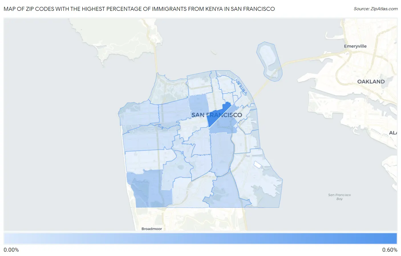 Zip Codes with the Highest Percentage of Immigrants from Kenya in San Francisco Map