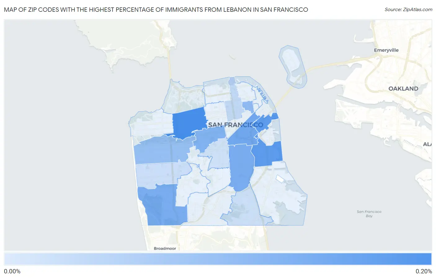 Zip Codes with the Highest Percentage of Immigrants from Lebanon in San Francisco Map