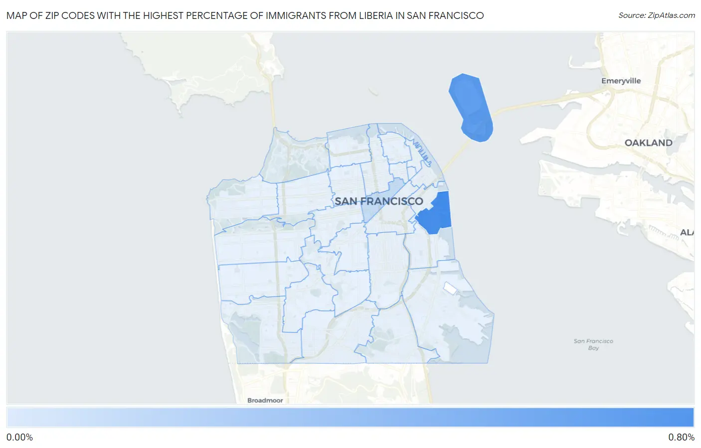 Zip Codes with the Highest Percentage of Immigrants from Liberia in San Francisco Map