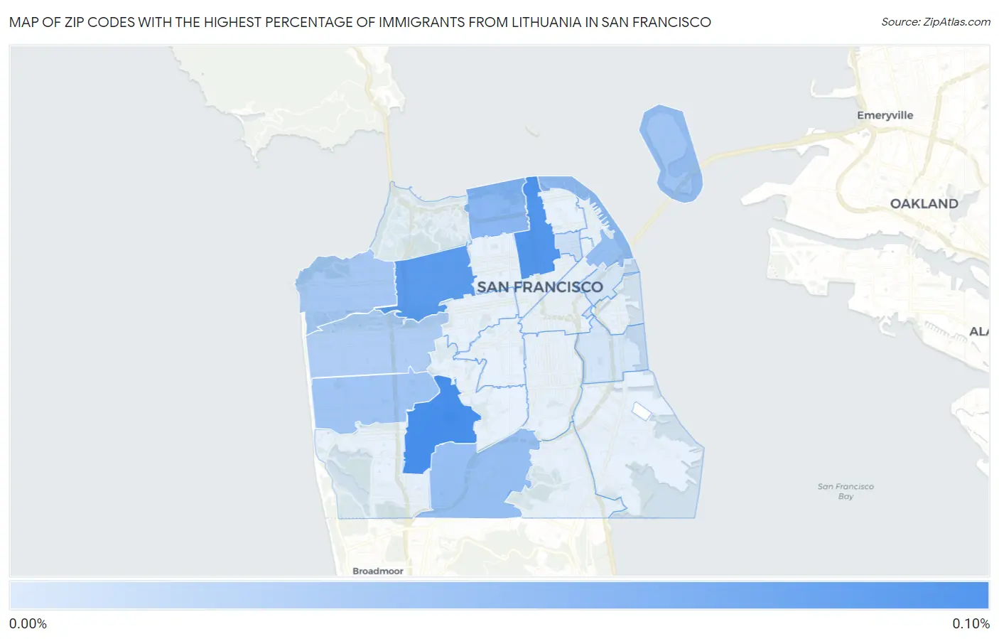 Zip Codes with the Highest Percentage of Immigrants from Lithuania in San Francisco Map