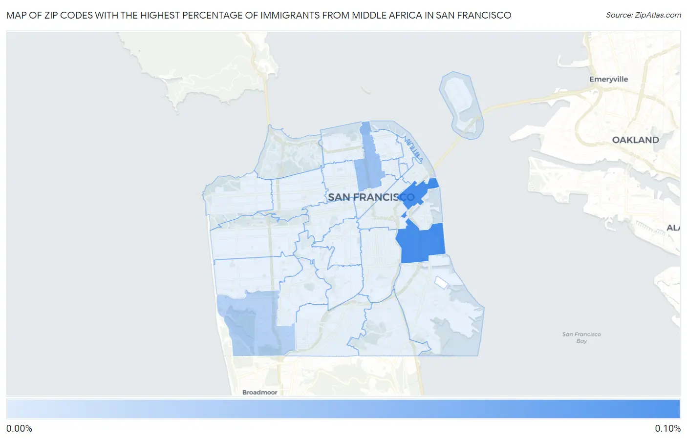 Zip Codes with the Highest Percentage of Immigrants from Middle Africa in San Francisco Map