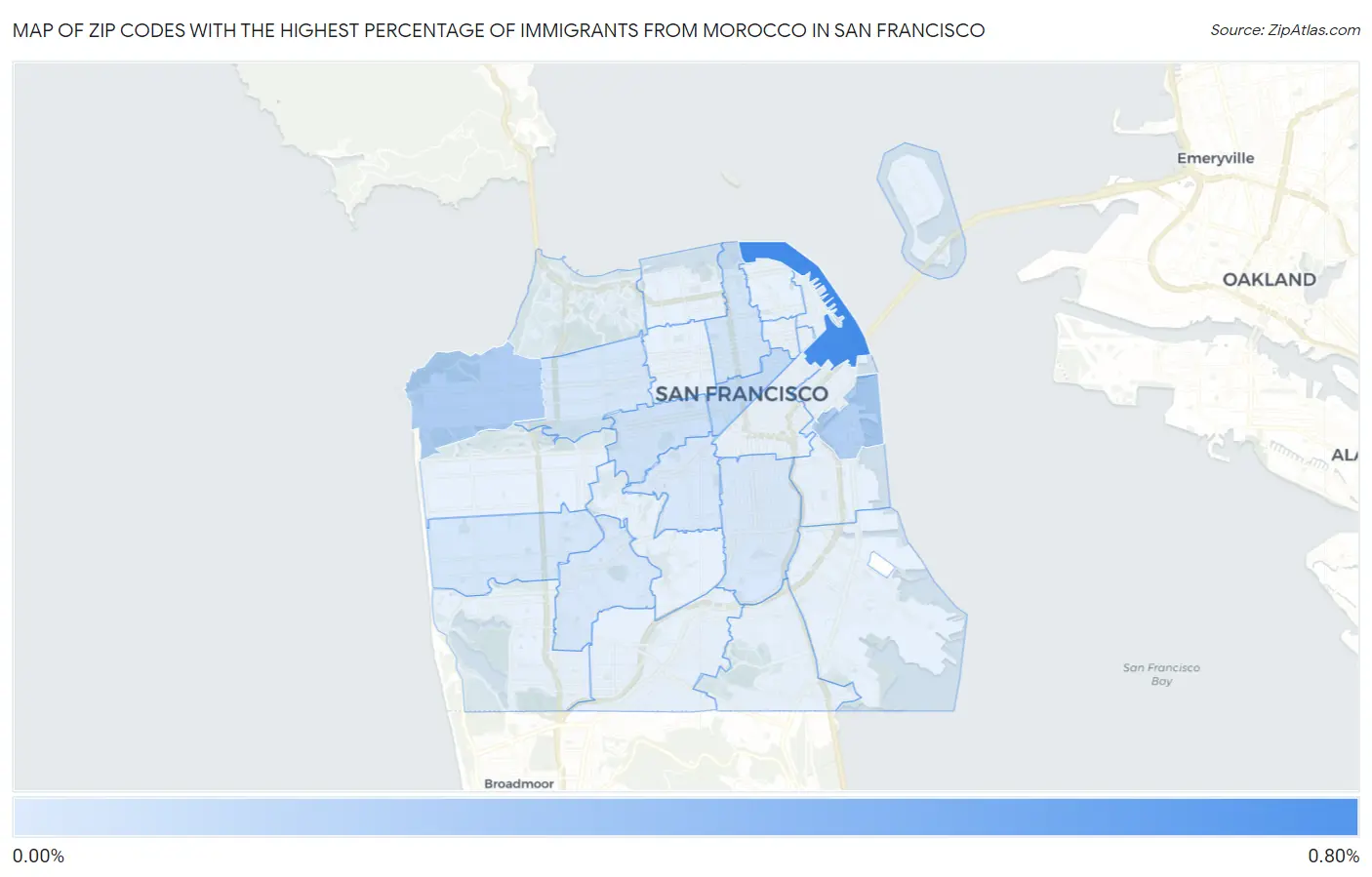 Zip Codes with the Highest Percentage of Immigrants from Morocco in San Francisco Map