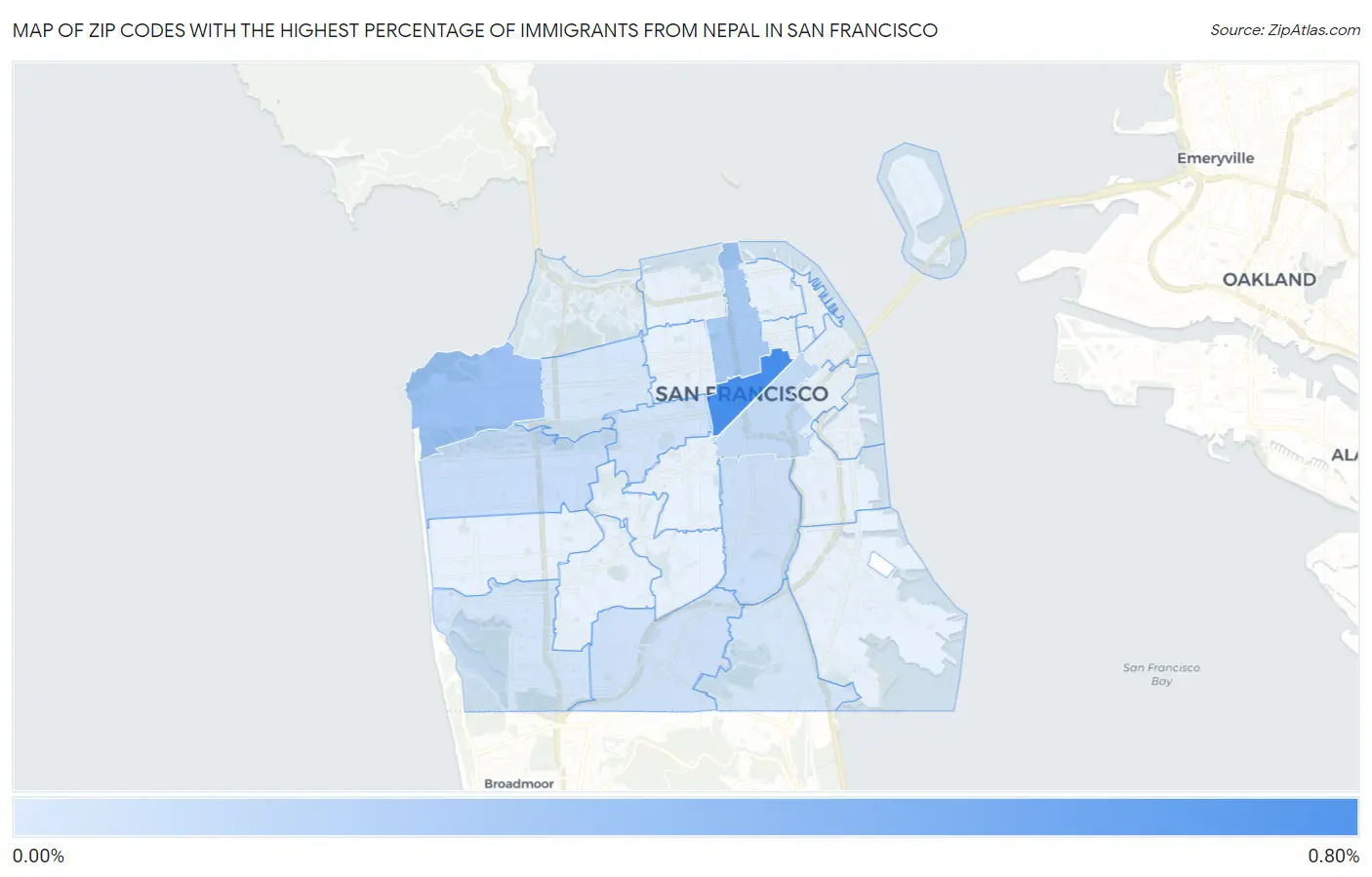 Zip Codes with the Highest Percentage of Immigrants from Nepal in San Francisco Map