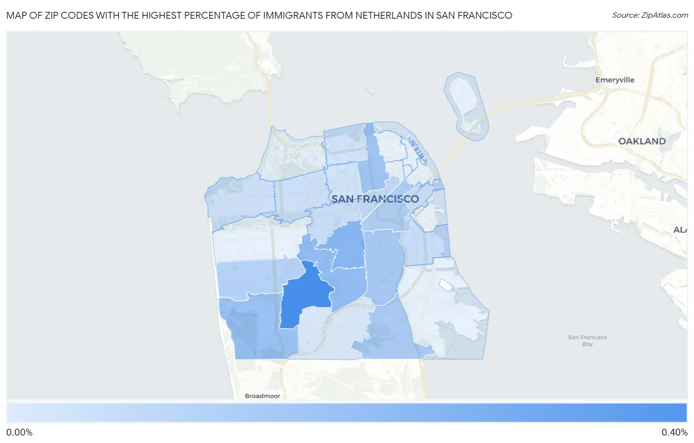 Zip Codes with the Highest Percentage of Immigrants from Netherlands in San Francisco Map