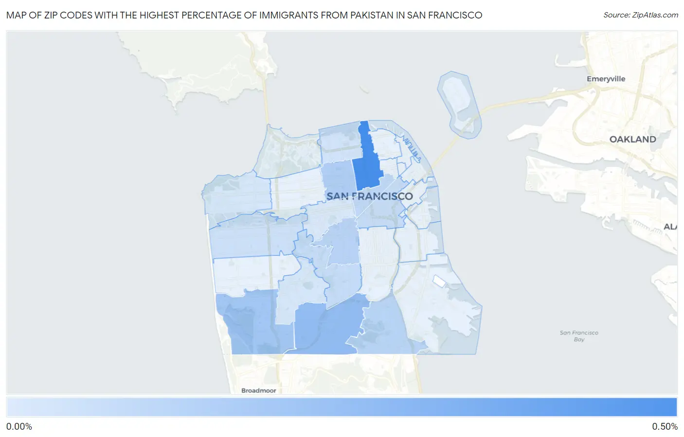 Zip Codes with the Highest Percentage of Immigrants from Pakistan in San Francisco Map