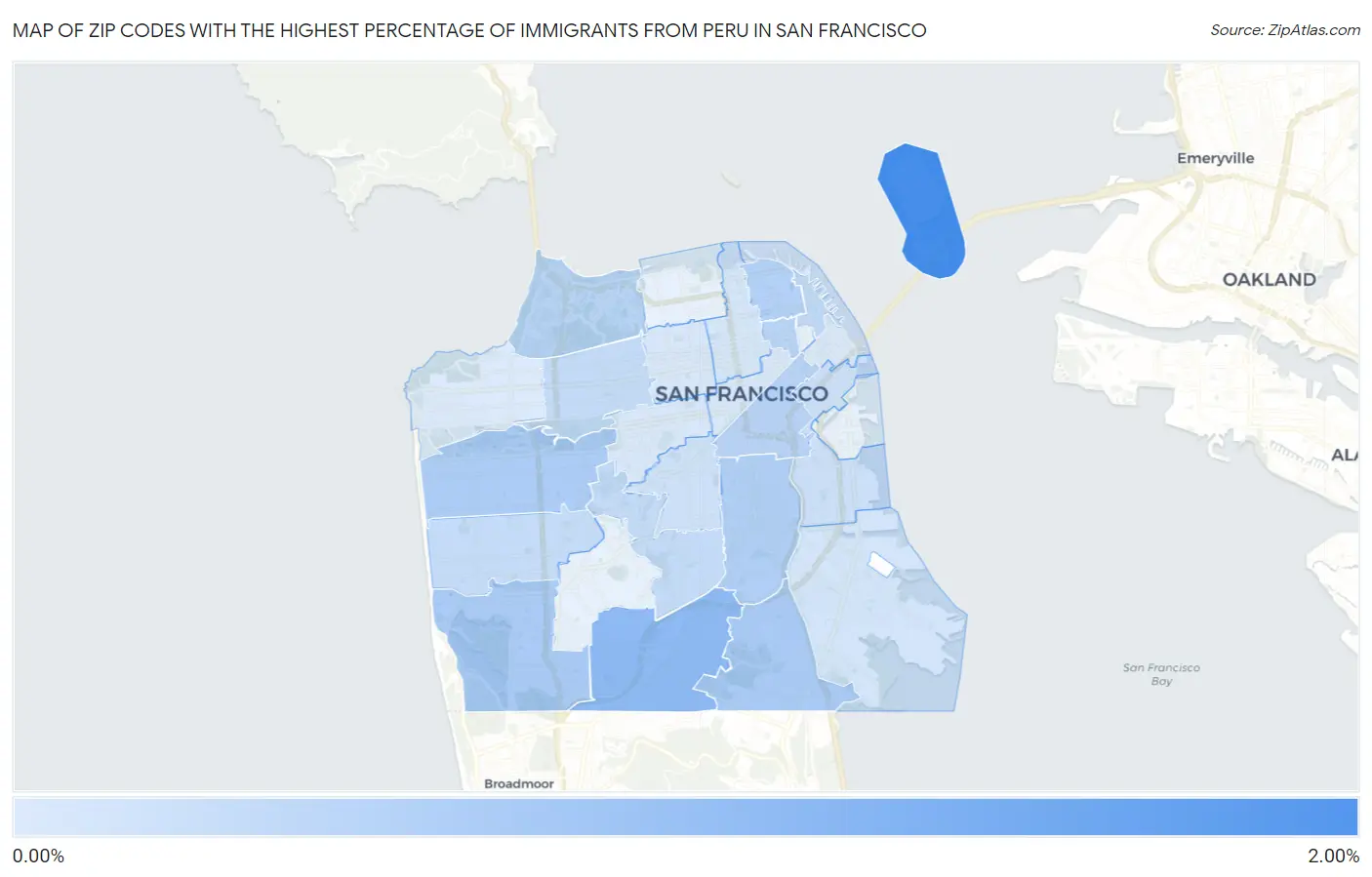 Zip Codes with the Highest Percentage of Immigrants from Peru in San Francisco Map