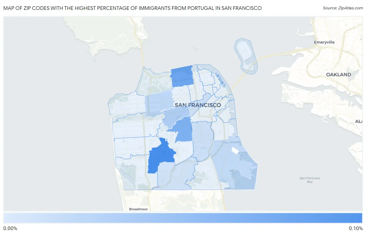 Zip Codes with the Highest Percentage of Immigrants from Portugal in San Francisco Map
