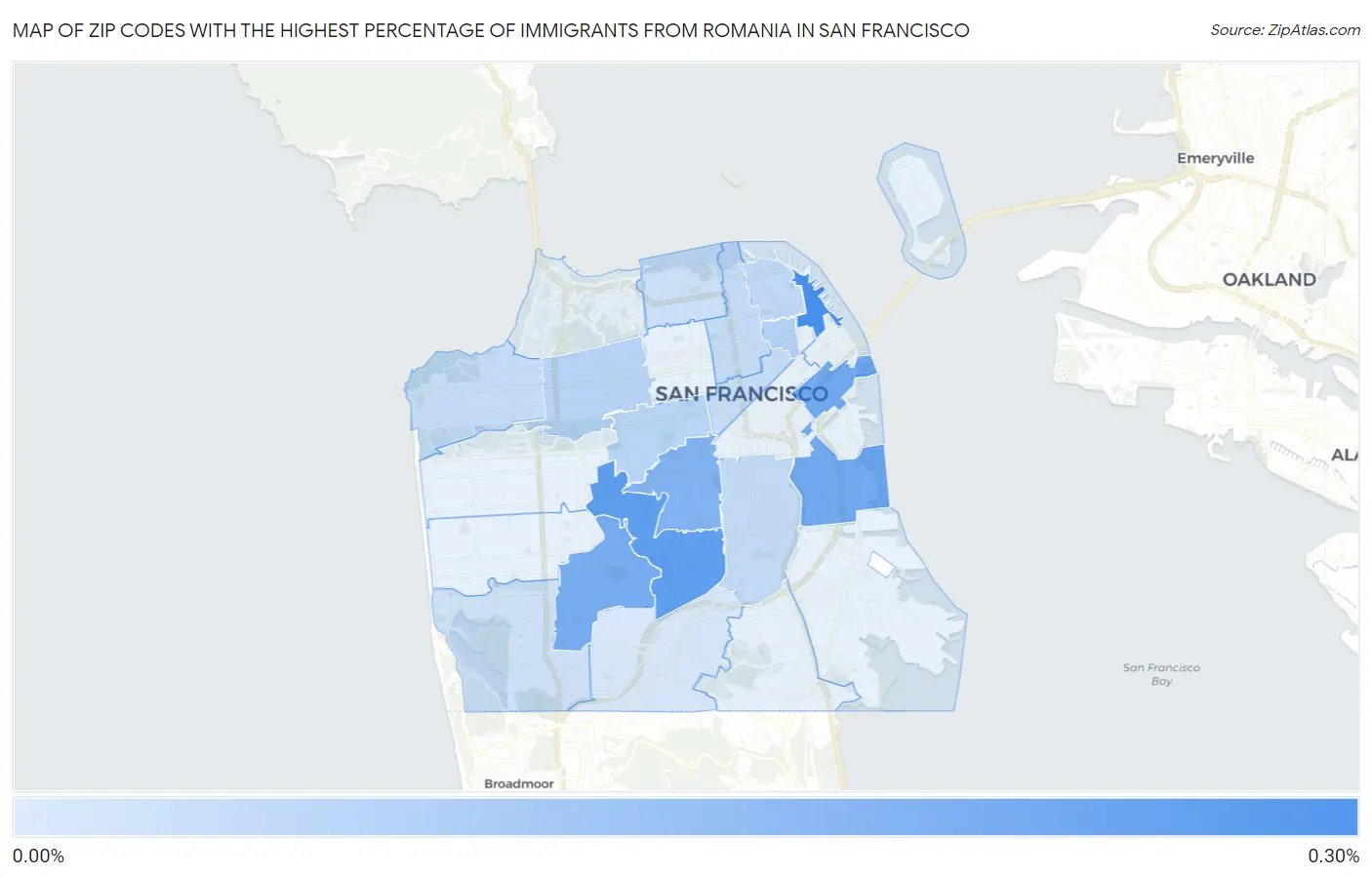 Zip Codes with the Highest Percentage of Immigrants from Romania in San Francisco Map