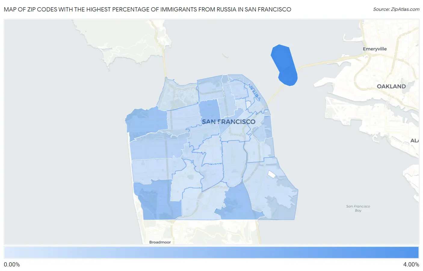 Zip Codes with the Highest Percentage of Immigrants from Russia in San Francisco Map