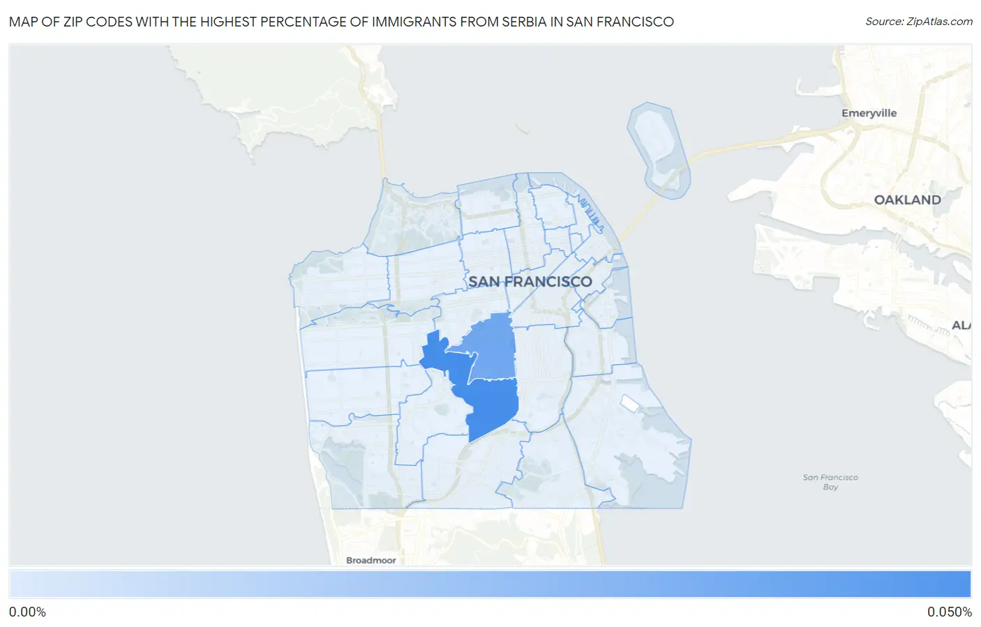 Zip Codes with the Highest Percentage of Immigrants from Serbia in San Francisco Map
