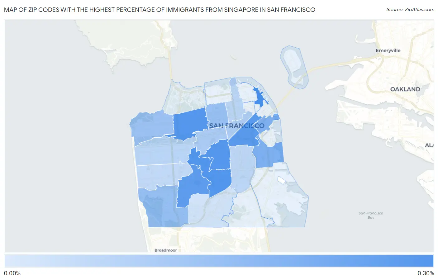 Zip Codes with the Highest Percentage of Immigrants from Singapore in San Francisco Map