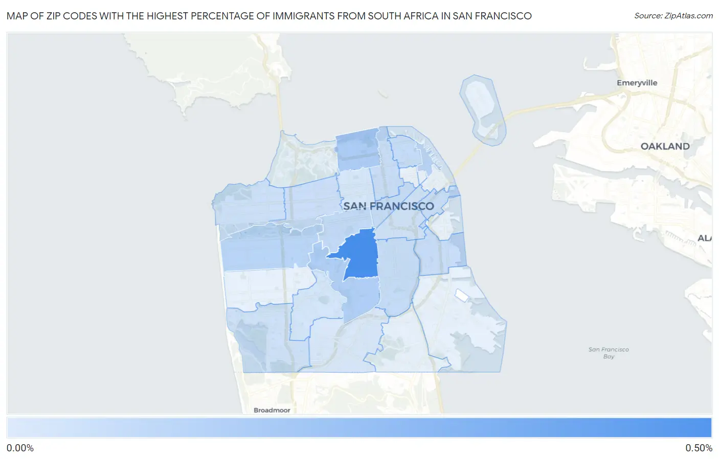 Zip Codes with the Highest Percentage of Immigrants from South Africa in San Francisco Map