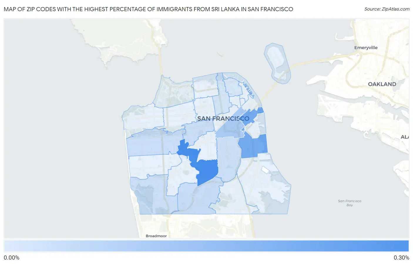 Zip Codes with the Highest Percentage of Immigrants from Sri Lanka in San Francisco Map