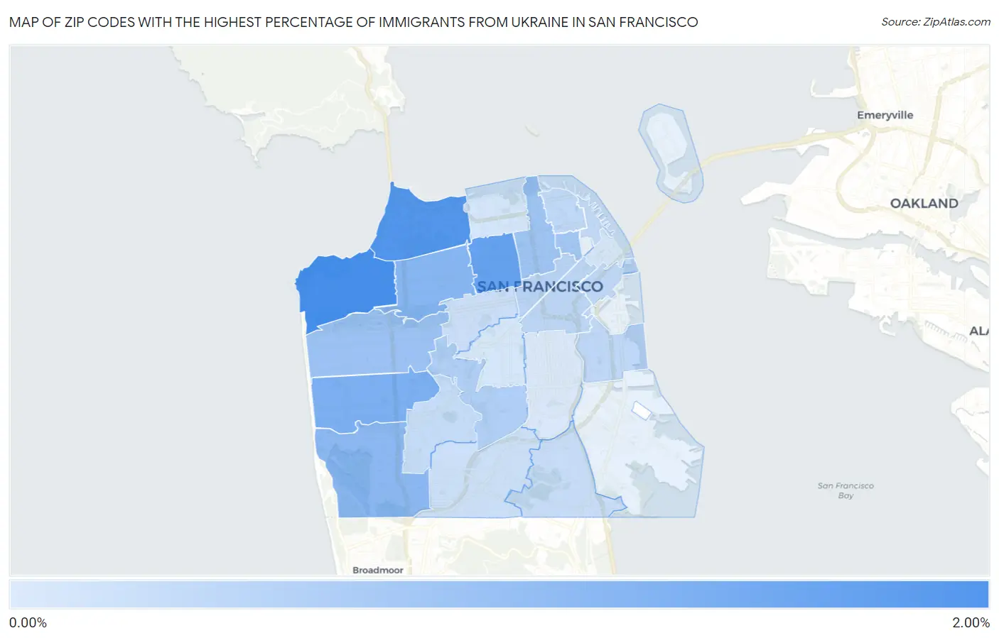 Zip Codes with the Highest Percentage of Immigrants from Ukraine in San Francisco Map