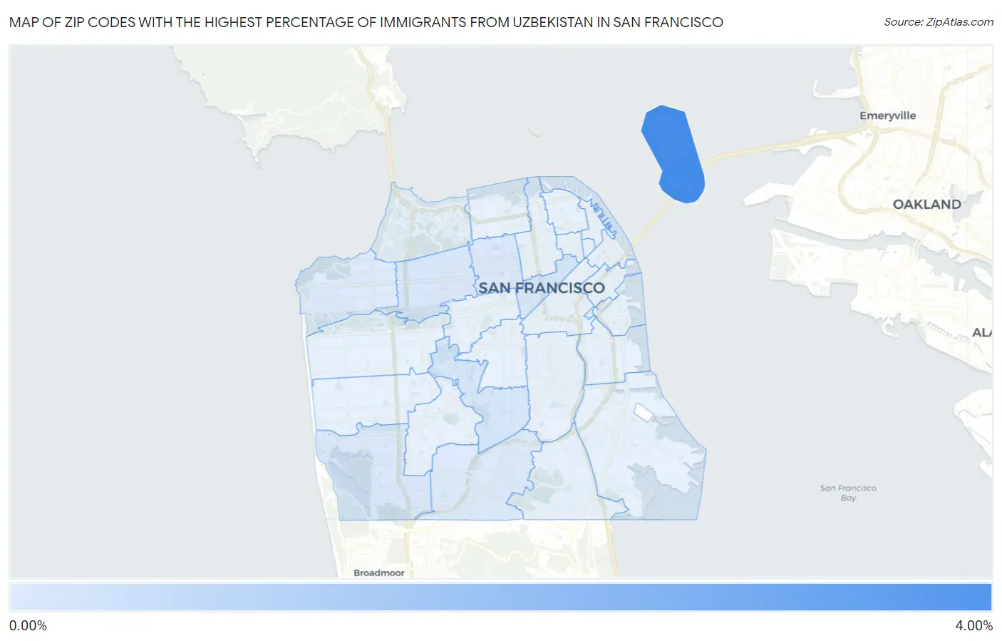 Zip Codes with the Highest Percentage of Immigrants from Uzbekistan in San Francisco Map