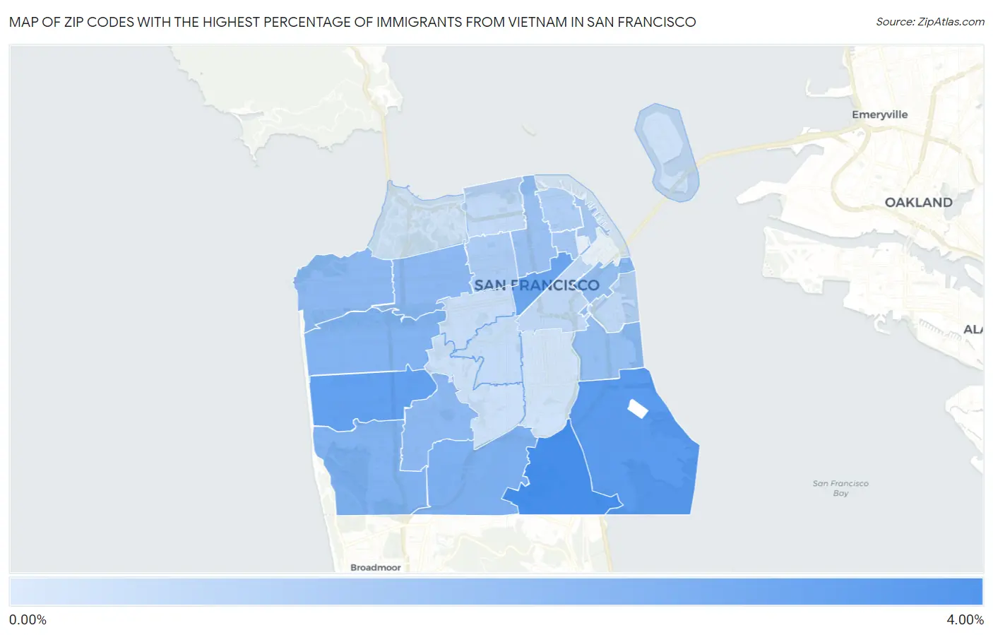 Zip Codes with the Highest Percentage of Immigrants from Vietnam in San Francisco Map