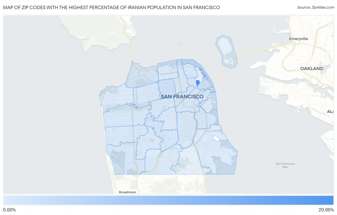 Zip Codes with the Highest Percentage of Iranian Population in San Francisco Map