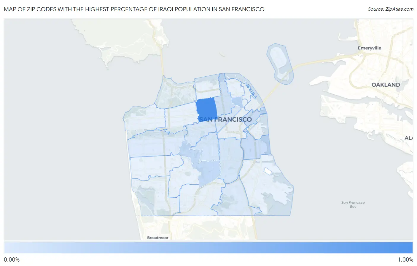 Zip Codes with the Highest Percentage of Iraqi Population in San Francisco Map