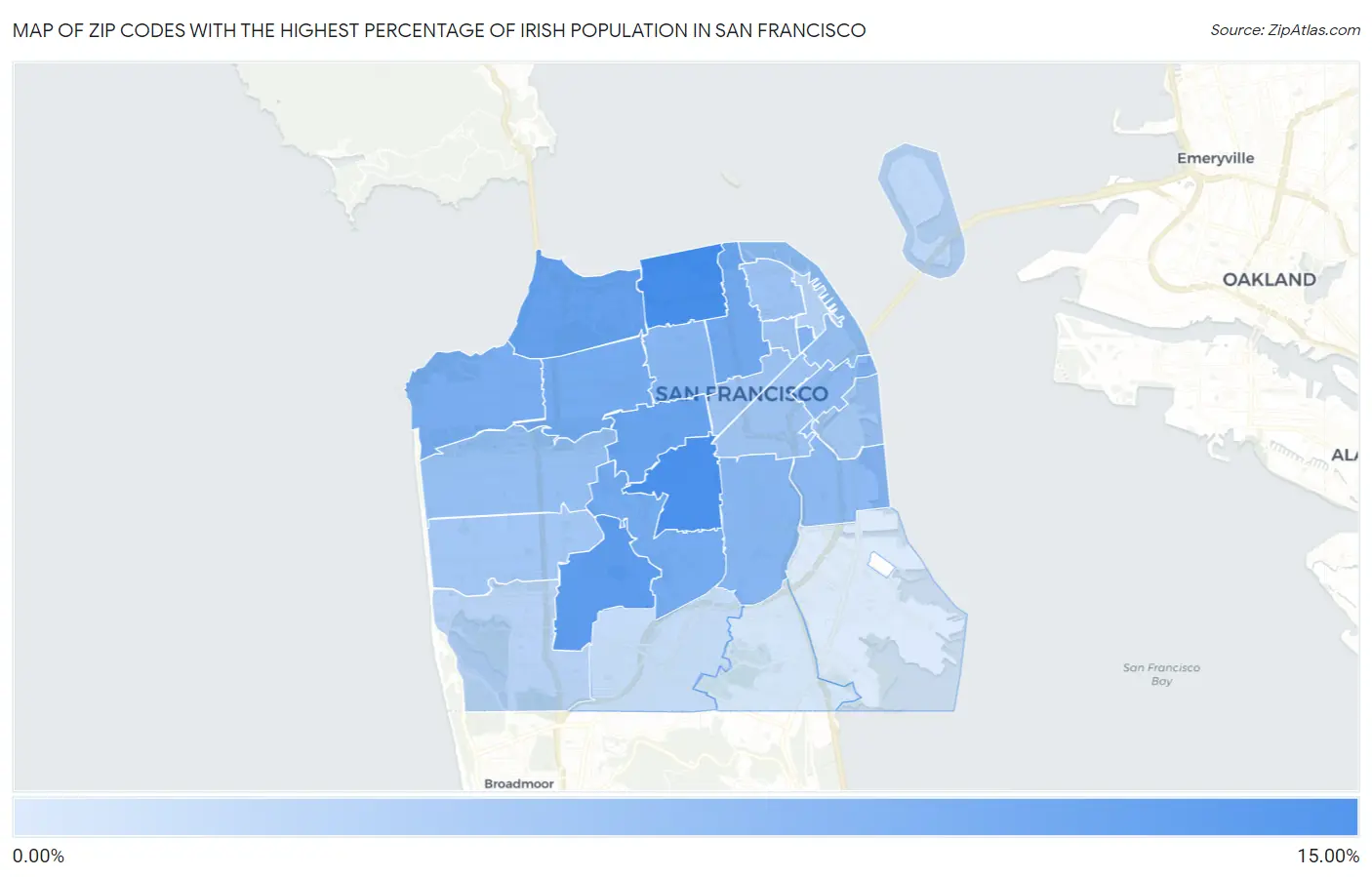 Zip Codes with the Highest Percentage of Irish Population in San Francisco Map