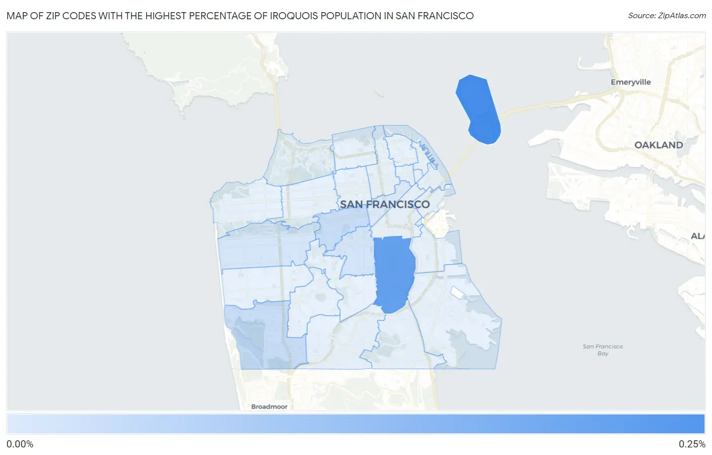 Zip Codes with the Highest Percentage of Iroquois Population in San Francisco Map