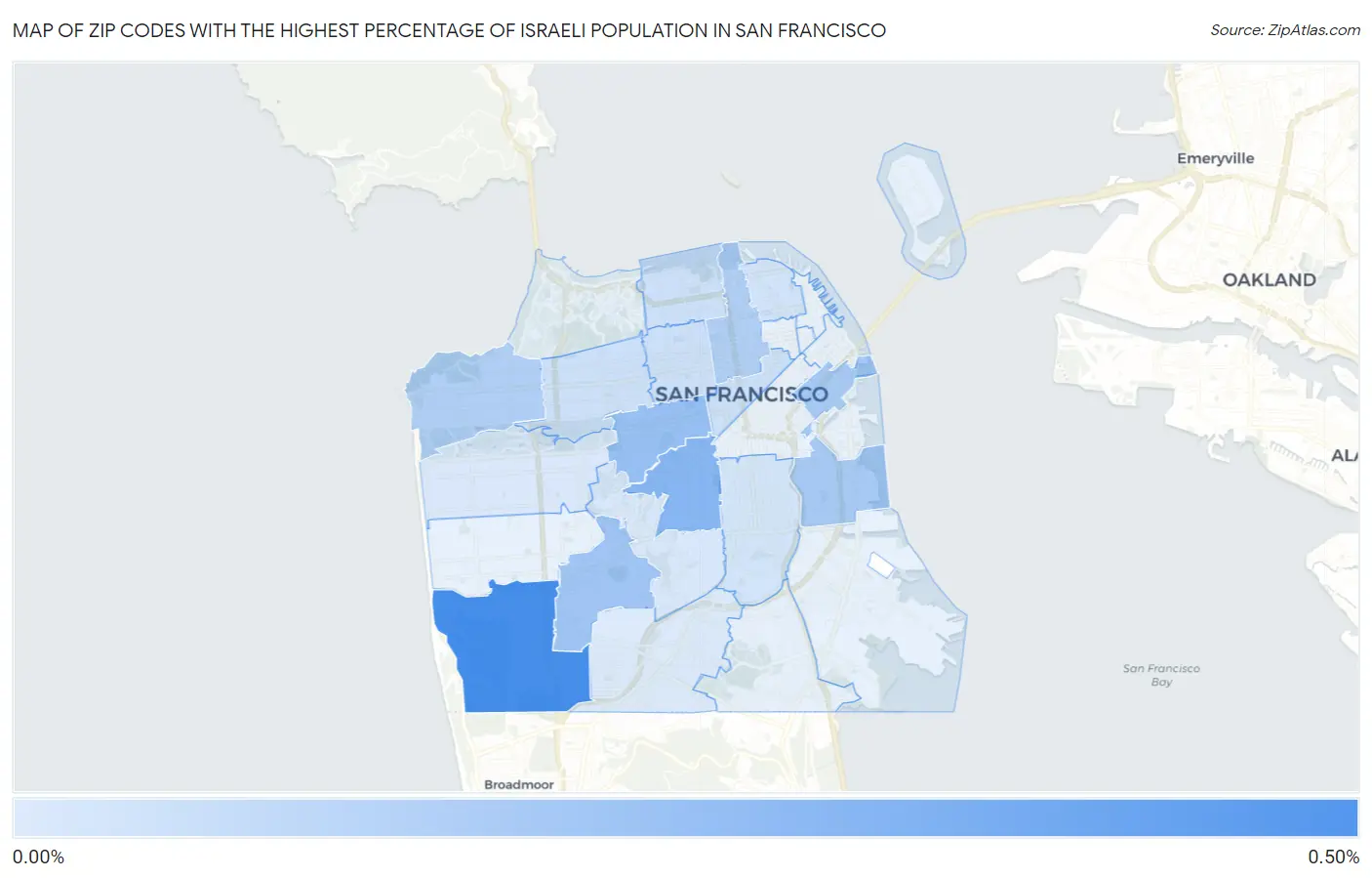 Zip Codes with the Highest Percentage of Israeli Population in San Francisco Map