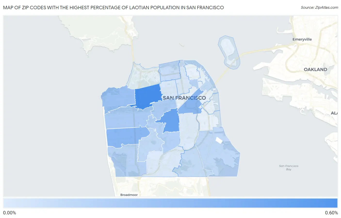 Zip Codes with the Highest Percentage of Laotian Population in San Francisco Map