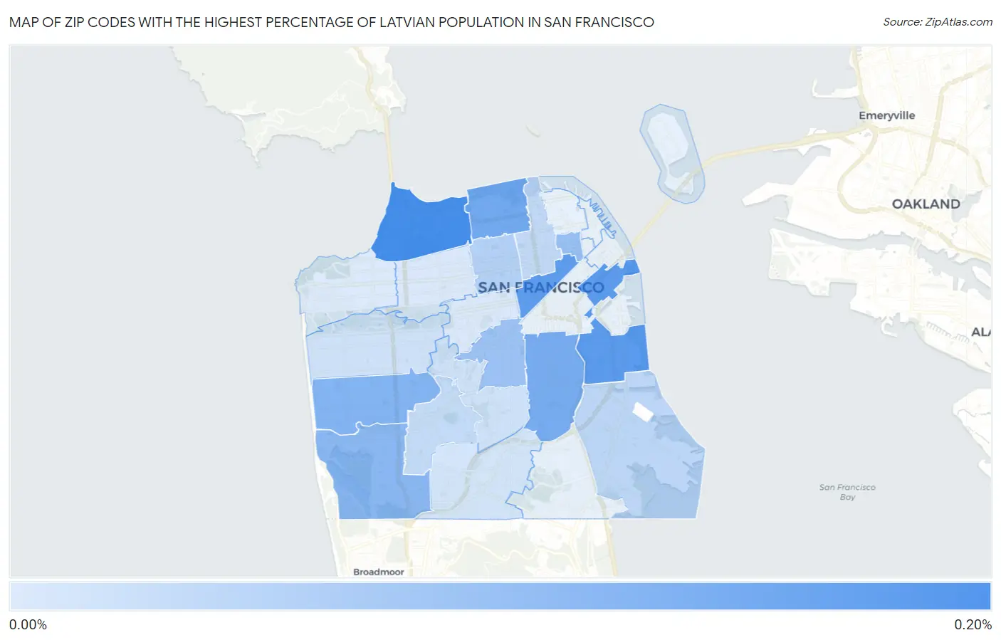 Zip Codes with the Highest Percentage of Latvian Population in San Francisco Map