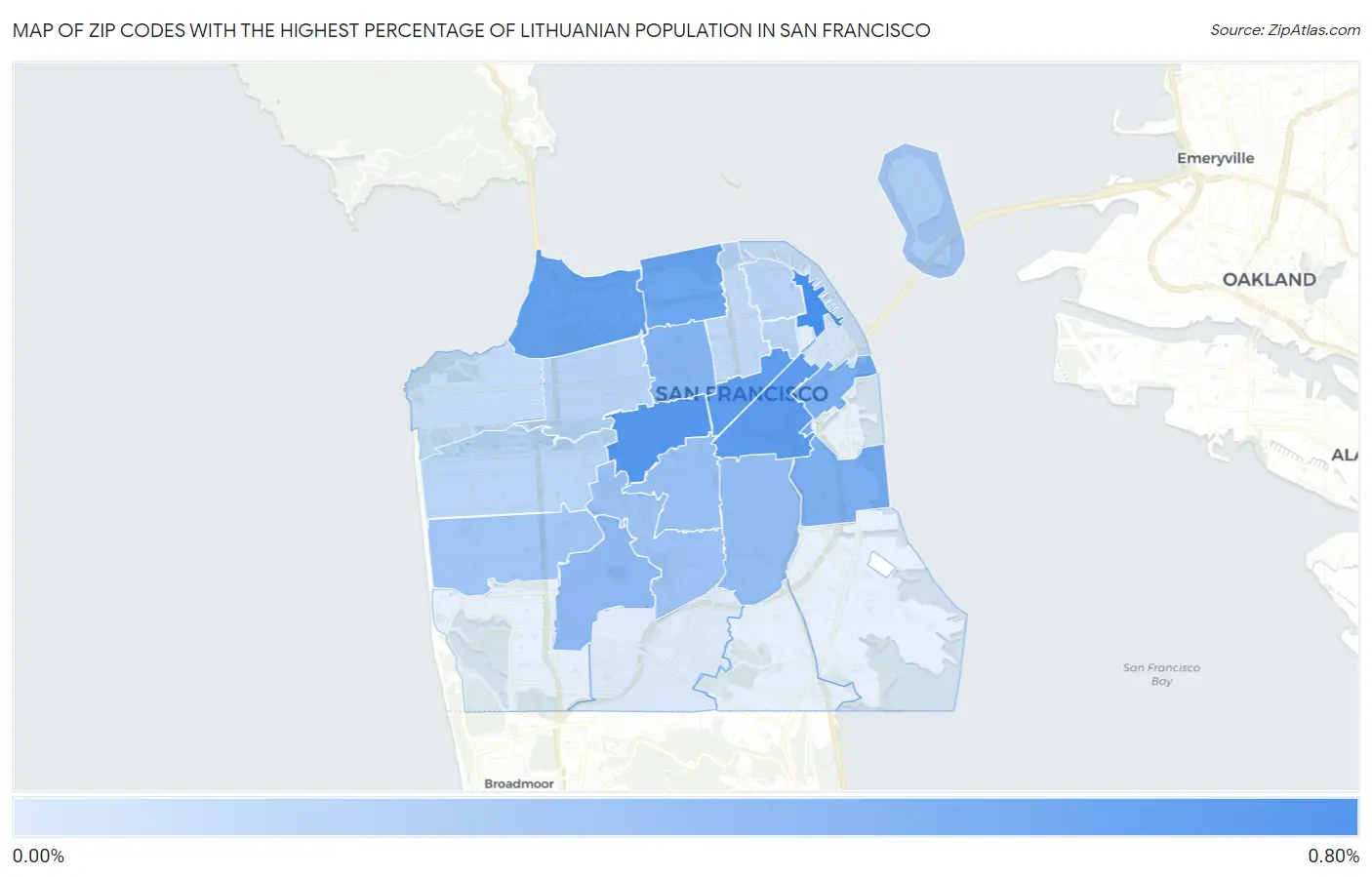 Zip Codes with the Highest Percentage of Lithuanian Population in San Francisco Map