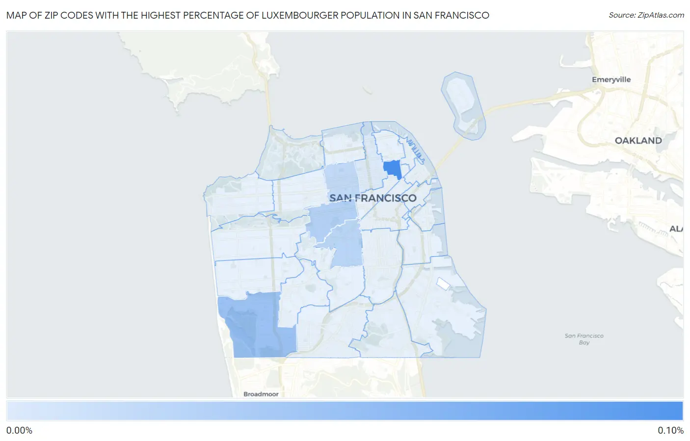 Zip Codes with the Highest Percentage of Luxembourger Population in San Francisco Map
