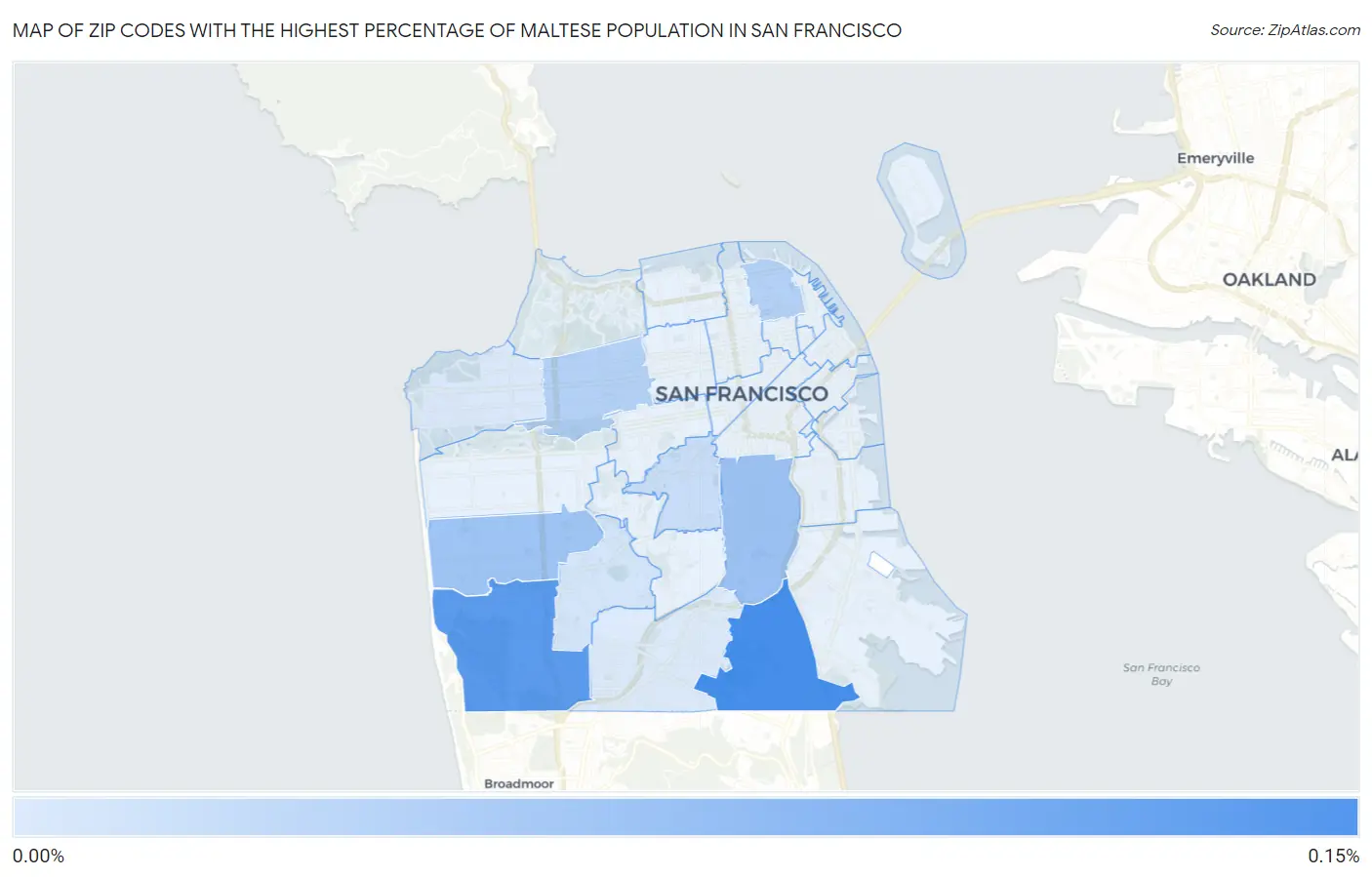 Zip Codes with the Highest Percentage of Maltese Population in San Francisco Map