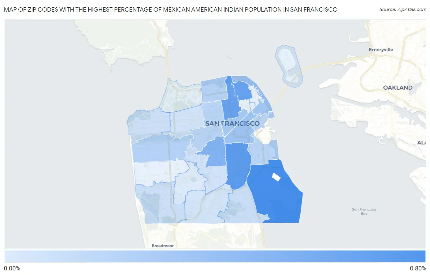 Zip Codes with the Highest Percentage of Mexican American Indian Population in San Francisco Map