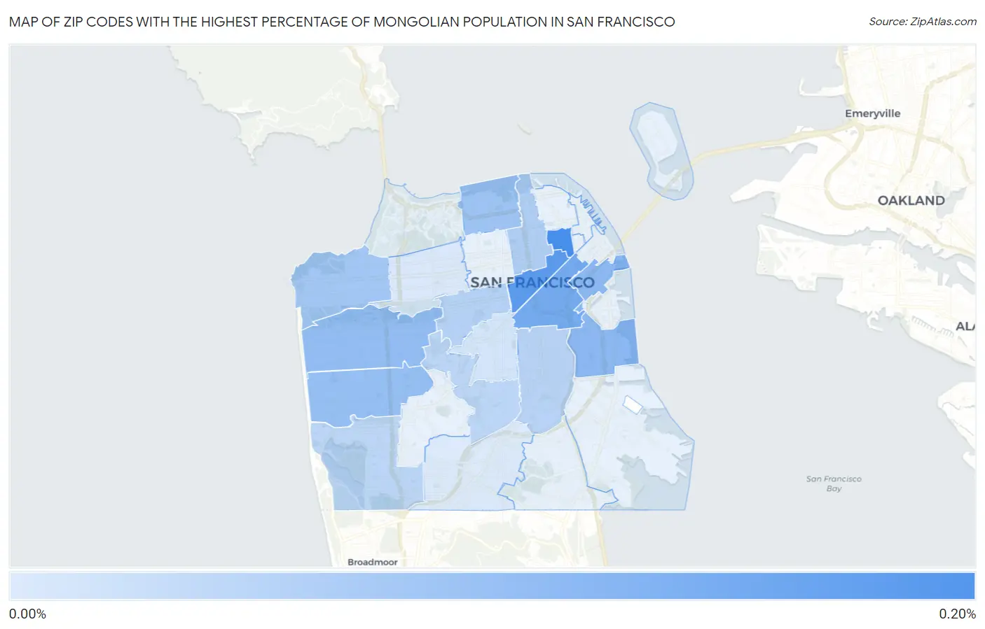 Zip Codes with the Highest Percentage of Mongolian Population in San Francisco Map