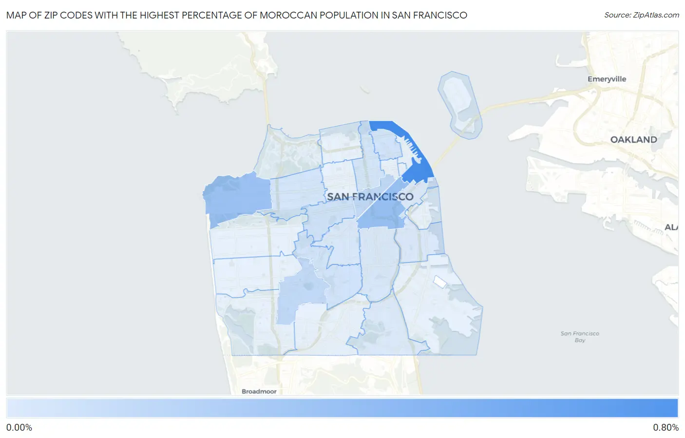 Zip Codes with the Highest Percentage of Moroccan Population in San Francisco Map