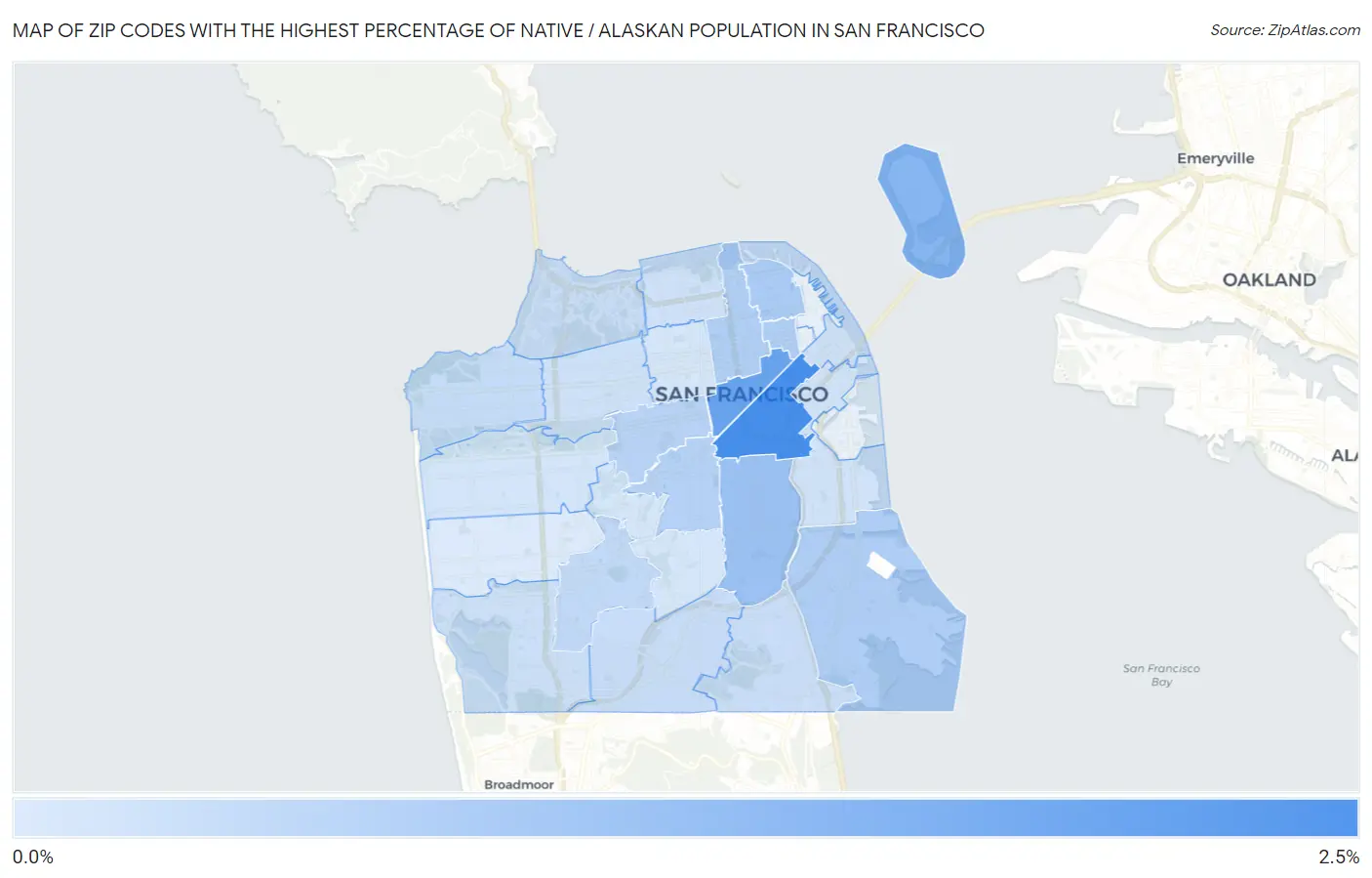 Zip Codes with the Highest Percentage of Native / Alaskan Population in San Francisco Map