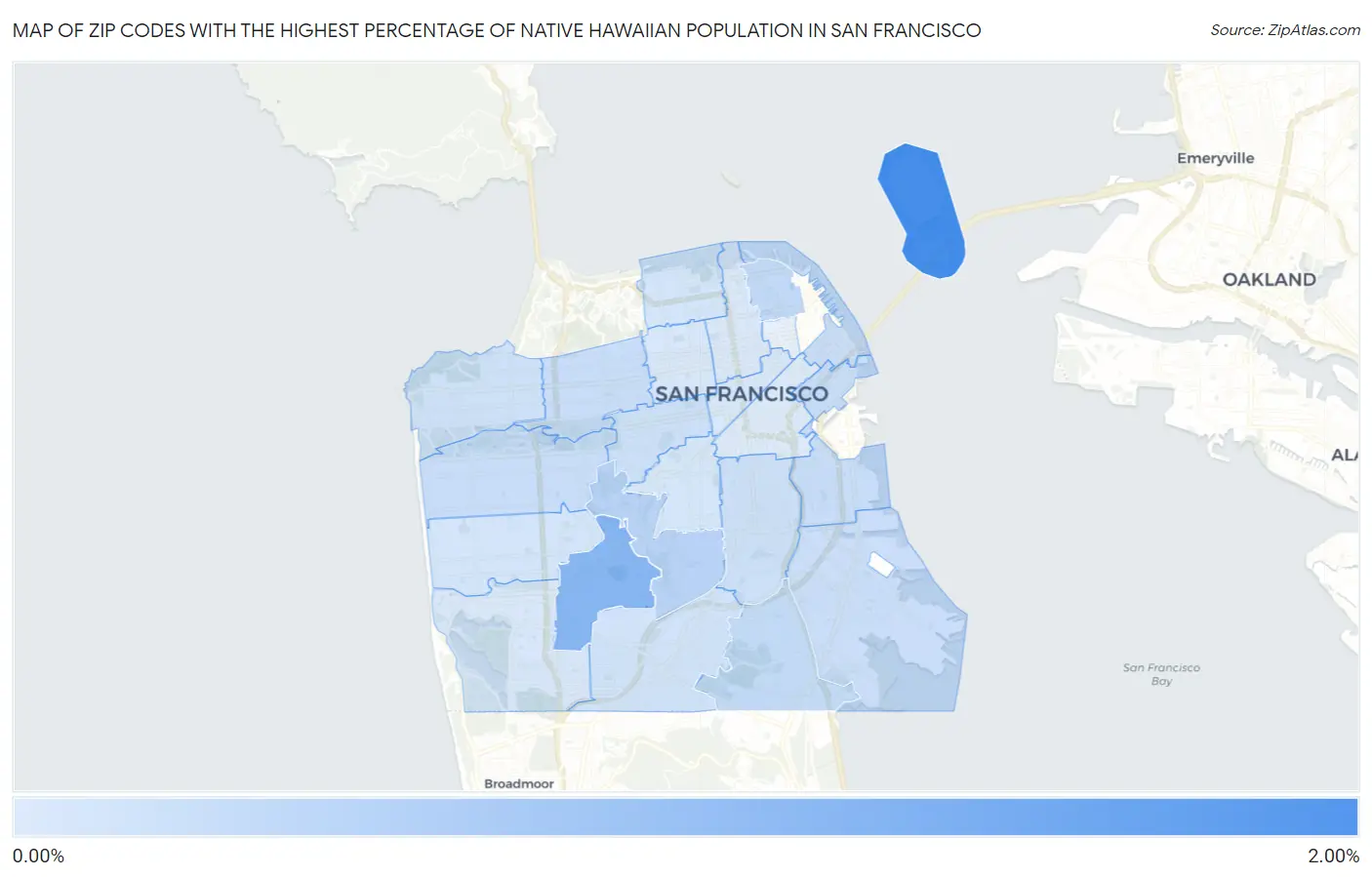 Zip Codes with the Highest Percentage of Native Hawaiian Population in San Francisco Map
