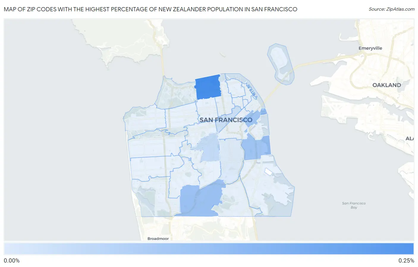 Zip Codes with the Highest Percentage of New Zealander Population in San Francisco Map