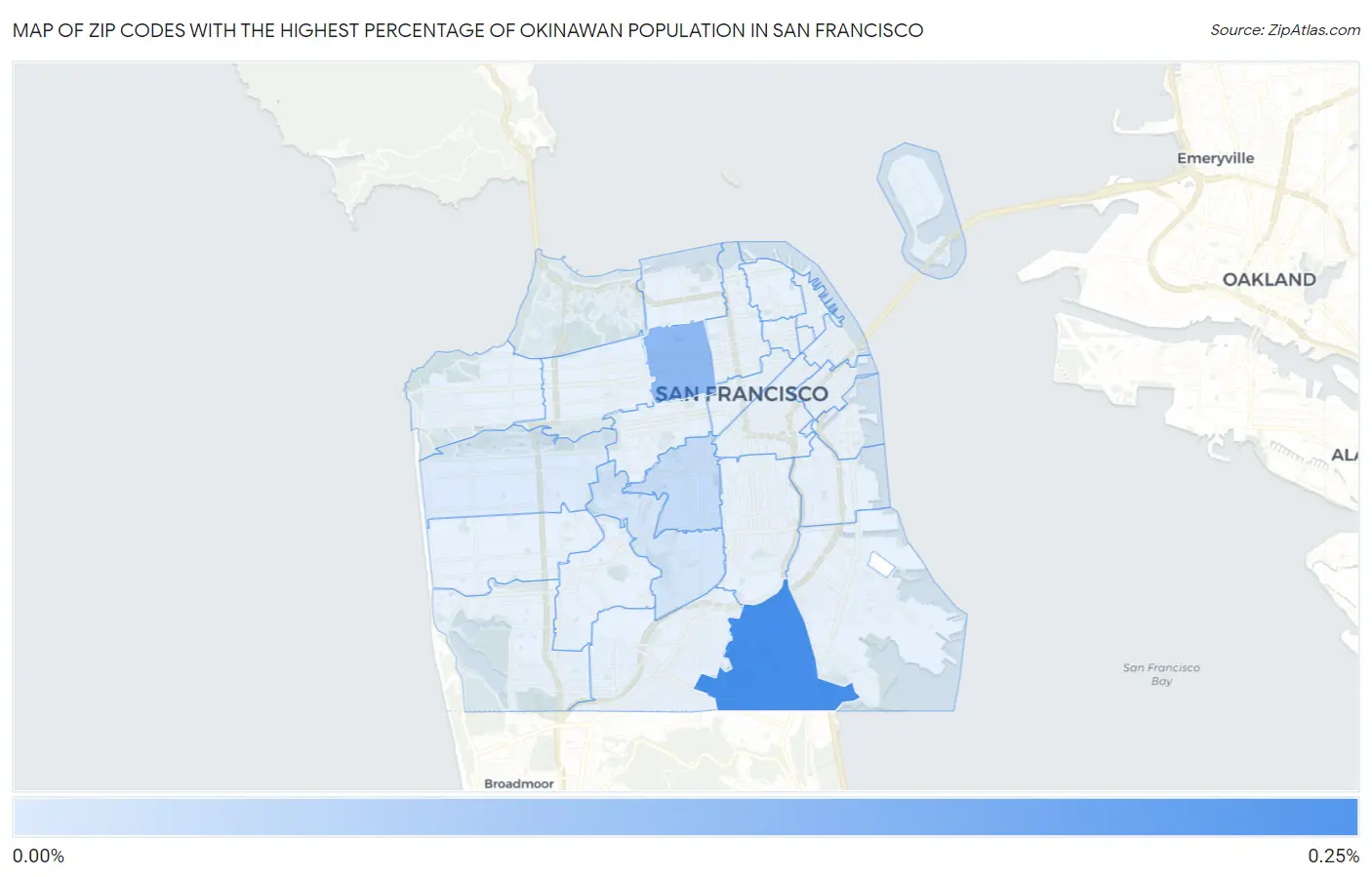 Zip Codes with the Highest Percentage of Okinawan Population in San Francisco Map
