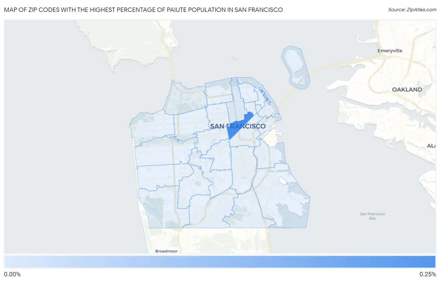 Zip Codes with the Highest Percentage of Paiute Population in San Francisco Map