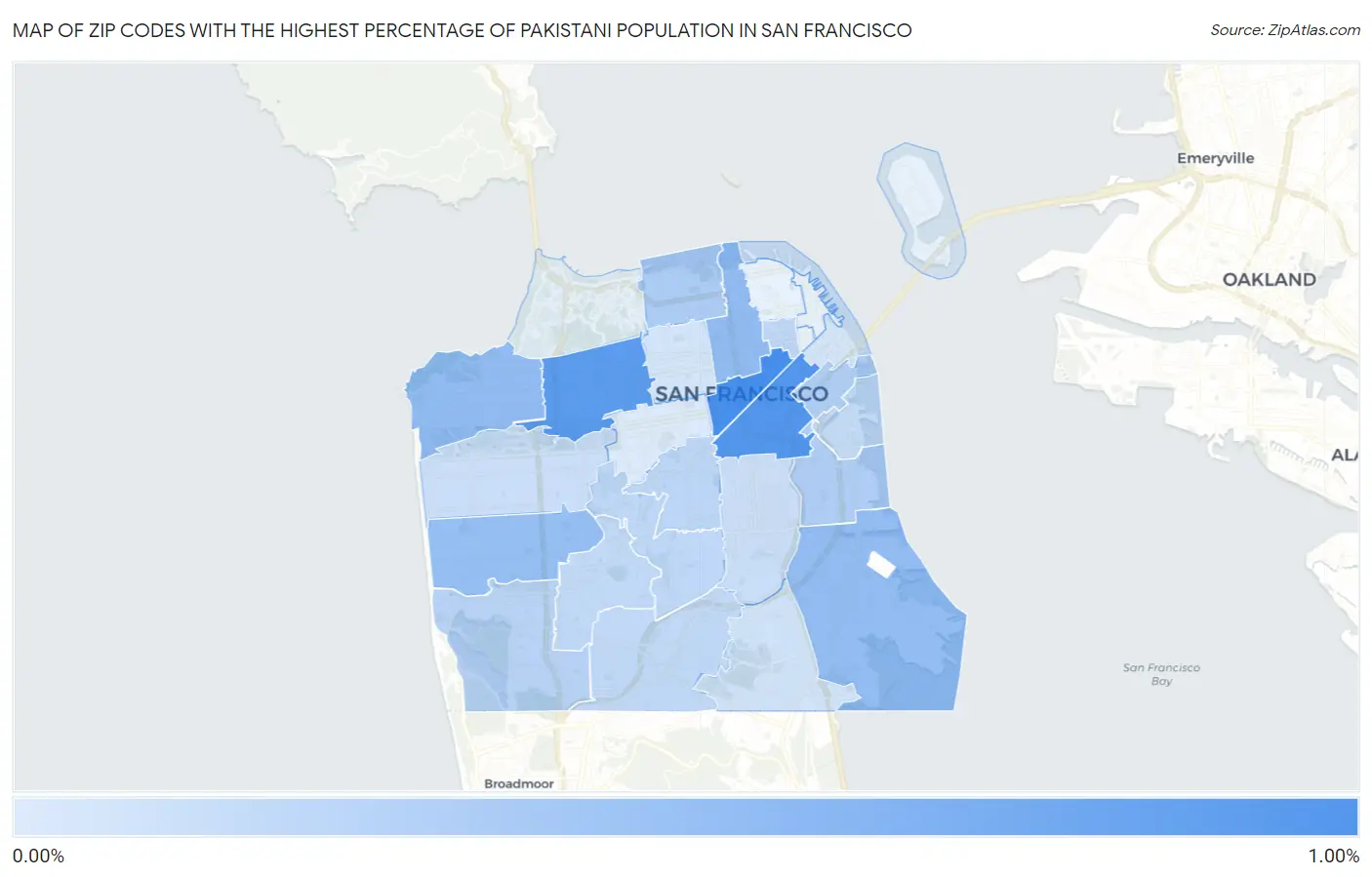 Zip Codes with the Highest Percentage of Pakistani Population in San Francisco Map