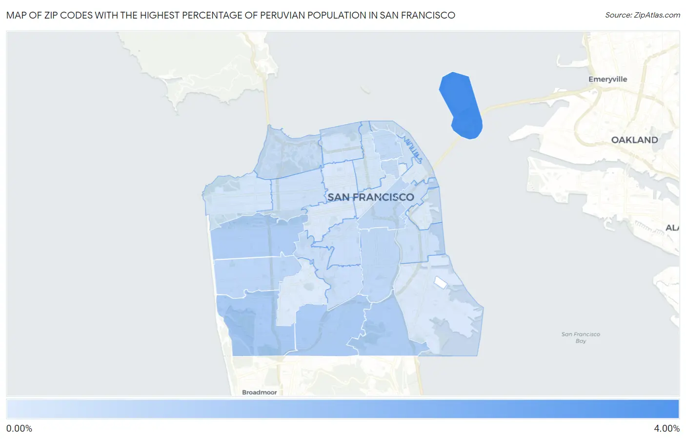 Zip Codes with the Highest Percentage of Peruvian Population in San Francisco Map