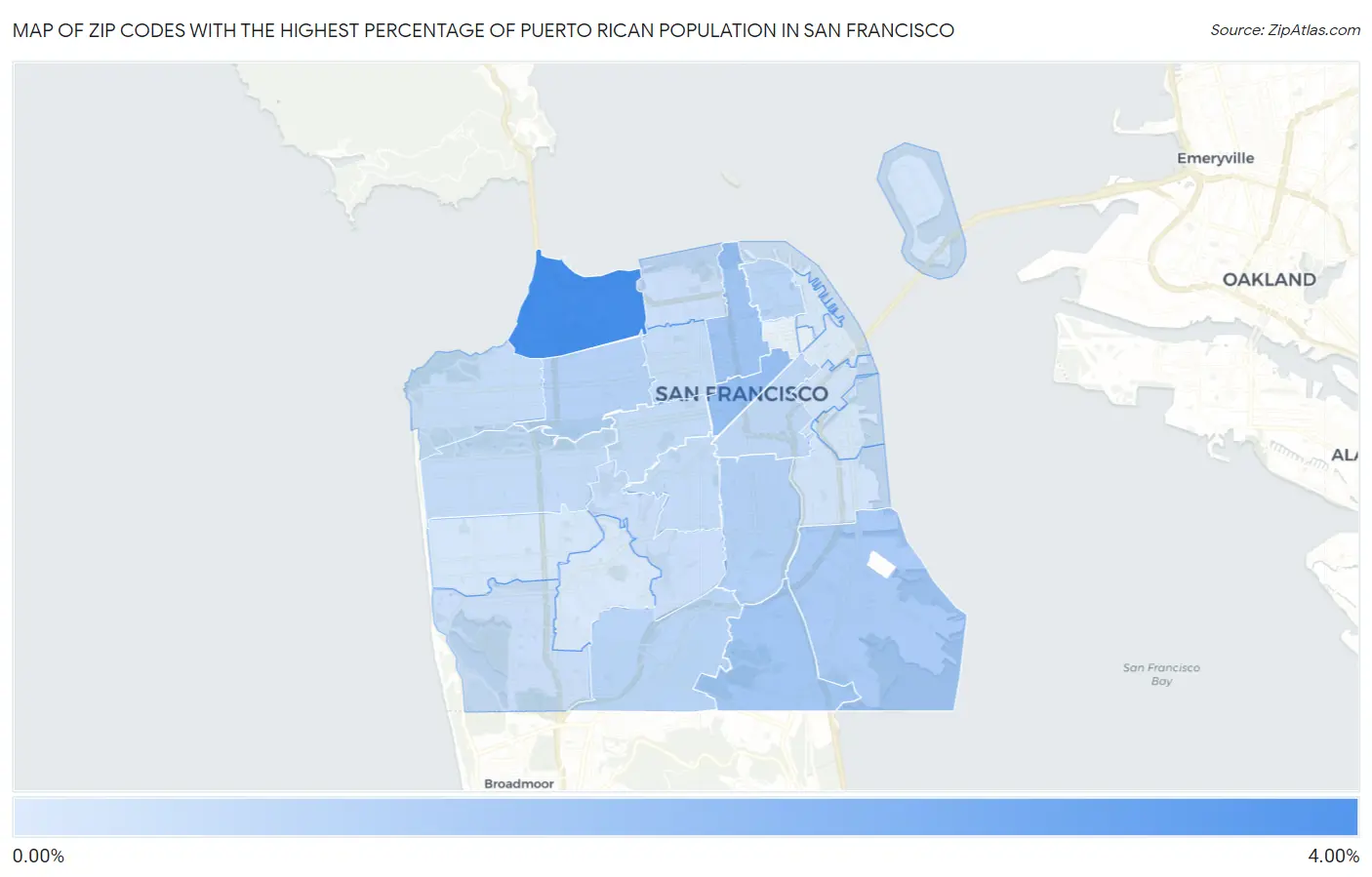 Zip Codes with the Highest Percentage of Puerto Rican Population in San Francisco Map