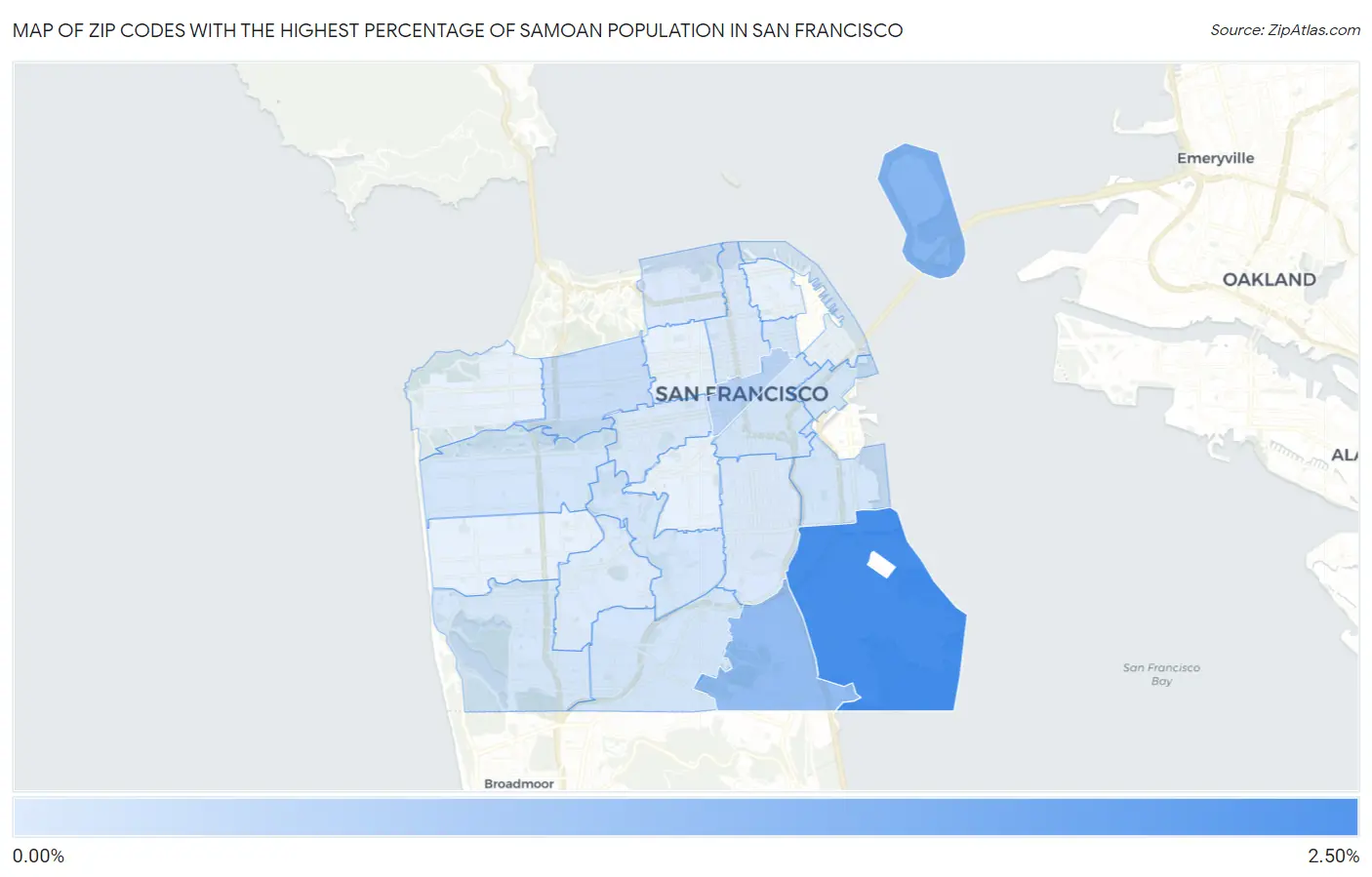 Zip Codes with the Highest Percentage of Samoan Population in San Francisco Map