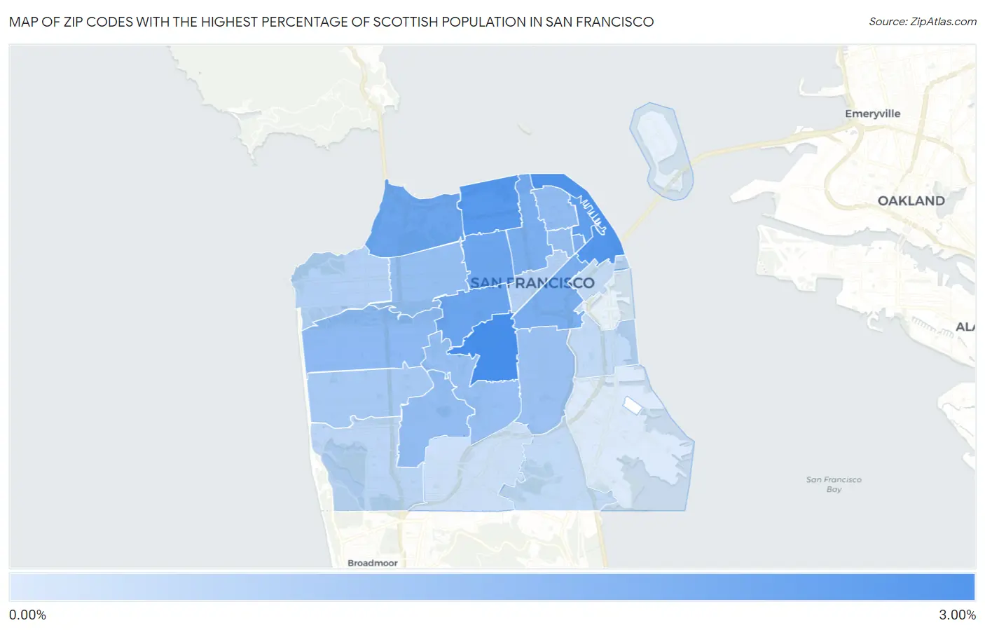 Zip Codes with the Highest Percentage of Scottish Population in San Francisco Map