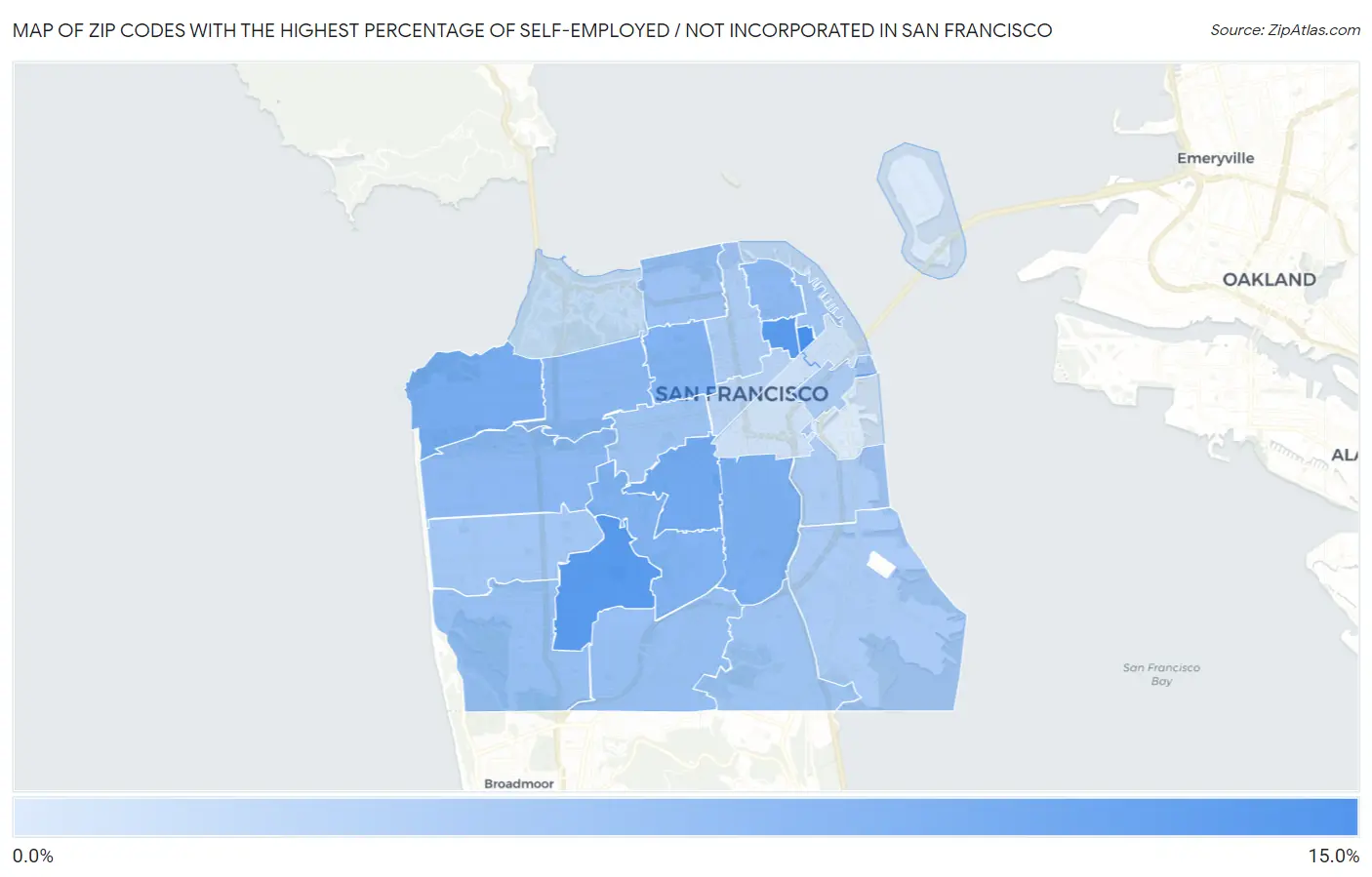Zip Codes with the Highest Percentage of Self-Employed / Not Incorporated in San Francisco Map
