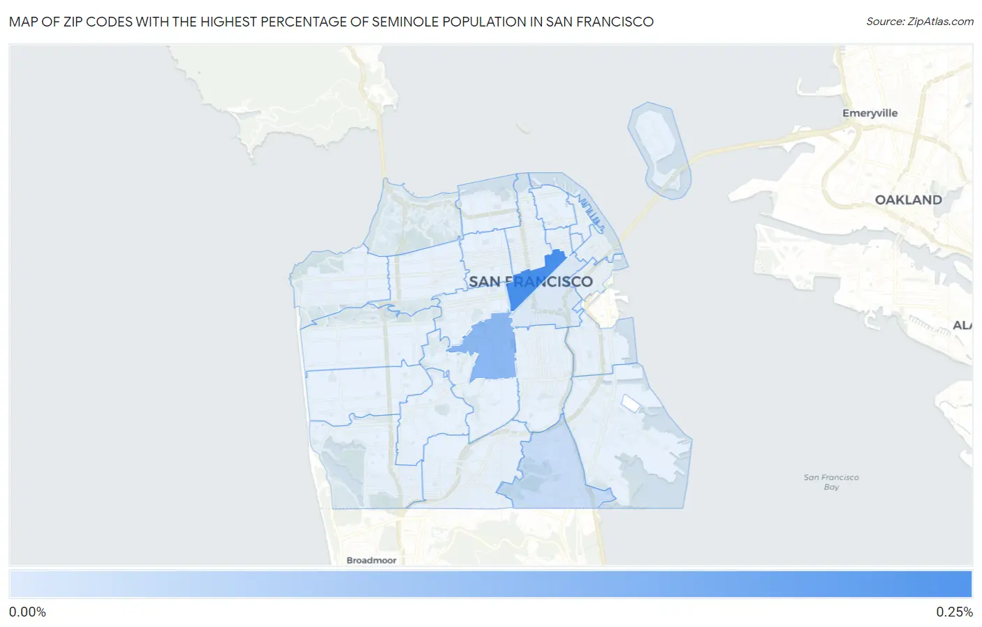 Zip Codes with the Highest Percentage of Seminole Population in San Francisco Map