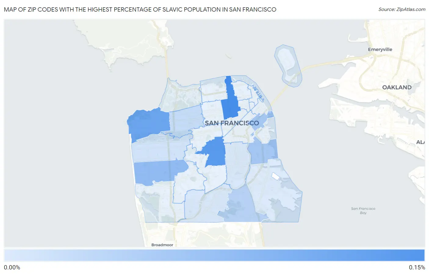 Zip Codes with the Highest Percentage of Slavic Population in San Francisco Map